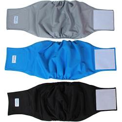Teamoy Reusable Wrap Diapers for Male Dogs, Washable Puppy Belly Band Pack of 3 (XL, 25''-29'' Waist, Black+ Gray+ Lake Blue)
