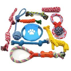 Flowersea998 Dog Rope Toys,Durable Cotton Pets Puppy Chew Dog Rope Toy Assortment for S M L Breeds Playing Playtime Teeth Cleaning Training Tug-of-War Balls Dog Bones Birthday Set of 11