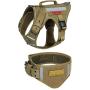OneTigris Tactical Dog Harness and Collar Set, No Pulling Adjustable Pet Harness Reflective K9 Training Vest Military Service Dog Harness Easy Control for Medium Large Dogs(Coyote Brown,M)