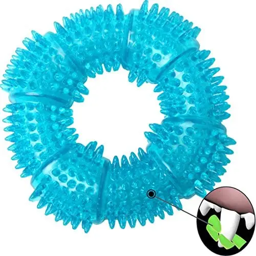 OHMYGODD Dog Chew Toys, Durable Safe Non-toxic Soft Rubber Chew Resistant Dog Toy with Squeaker (Blue Circle) OHMYGODD Dog Chew Toys, Durable Safe Non-toxic Soft Rubber Chew Resistant Dog Toy with Squeaker (Blue Circle)