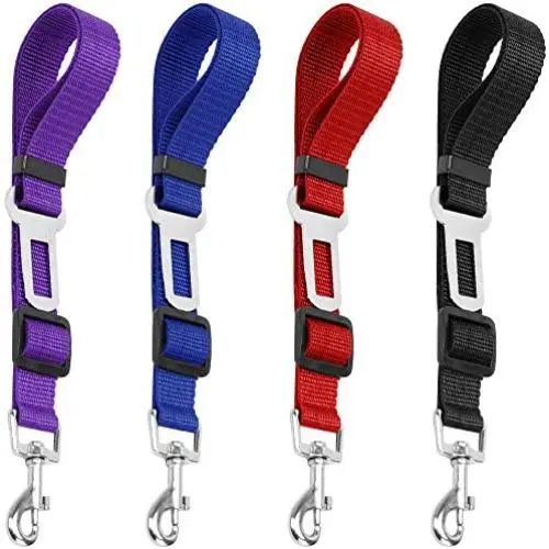4 Pack Adjustable Pet Dog Cat Seat Belt, YuCool Safety Leads Vehicle Car Harness Seat Tether,Nylon Fabric- Black,Blue, Red, Purple 4 Pack Adjustable Pet Dog Cat Seat Belt, YuCool Safety Leads Vehicle Car Harness Seat Tether,Nylon Fabric- Black,Blue, Red, Purple