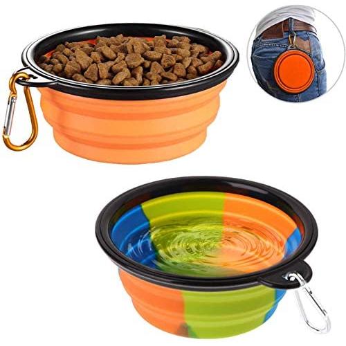 lesotc Collapsible Dog Bowl,2 Pack Silicone Fodable Water Food Bowls for Dogs Cats,Portable Expandable Pet Feeding Watering Cup Dish for Walking Parking Traveling with 2 Carabiners,BPA Free