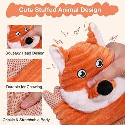PETSVILLE Extra Long Stuffing Free Body Squeaky Plush Dog Toy Pet Chew Toys with Cute Animal Design (2 Pack / Set, Fox & Cow)