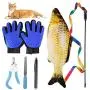 6pcs Cat Supplies Gift Packs , Fish Catnip Interactive Teaser Rainbow Wand String Keep Cat Busy,Grooming Glove - Gentle Deshedding Brush Glove - Efficient Pet Hair Remover Mitt Cat Toys for Kitten
