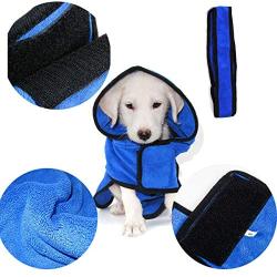 Bonaweite Microfiber Dog Bathrobe, Quick Drying Pet Bath Robe, Pets Super Absorbent Towel for Dogs and Cats, Machine Washable-Blue