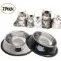 JOCHA cat Food Water Bowl Set for Food and Water Indoor Cats Stainless Steel Basic cat Small Dog pet Feeding Bowls Non-Slip Easy to Clean with Removable Rubber Base Cute Cats Painted (Black+Grey)