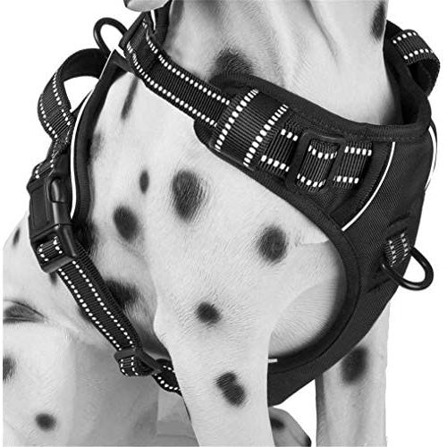 IMIFUN No Pull Dog Harness,Adjustable Pet Reflective Oxford Soft Vest for Small Medium Large Dog Easy Control Harness (Black, L，Chest 21.6-29.5‘’)