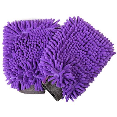 Hertzko 2 Pack Pet Towel Glove Ultra Absorbent Chenille Coral Fleece Material - Great for Drying Dog or Cat Fur After Bath