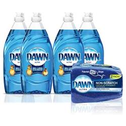 Dawn Ultra Dishwashing Liquid Dish Soap (4x19oz) + Non-Scratch Sponge (2ct), Original Scent (Packaging May Vary), Combo pack