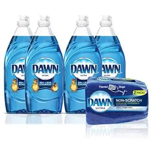 Dawn Ultra Dishwashing Liquid Dish Soap (4x19oz) + Non-Scratch Sponge (2ct), Original Scent (Packaging May Vary), Combo pack