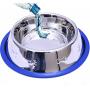 Set of 2 Etched Stainless Steel Dog Bowls, Easy to Clean, Bacteria & Rust Resistant, with Non-Skid No-Tip Silicone Ring, Feeding Bowls for Dogs (2 Pak / 32oz Each Bowl)