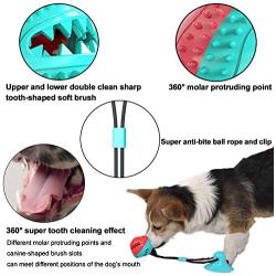 KUSSONLI Dog Chew Suction Cup Toys Tug of War Toy for Pet Aggressive chewers,Multifunction Interactive Rope Ball Toys with Teeth Cleaning and Food Dispensing Features,Molar Bite Squeaky Toys Red Blue