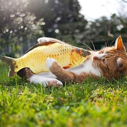 XINZAFEY Fish Cat Toy, Electric Moving Fish, Flopping Fish Cat Toy, Realistic Plush Rocking and Bouncing Fish, Lifelike Interactive Fish Toys, Catnip Toy, Fun Toy for Children Gold