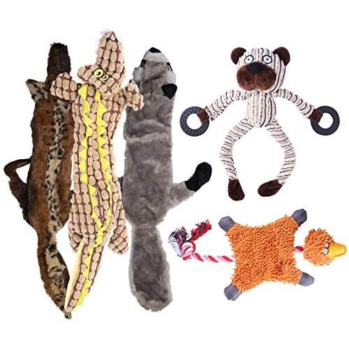 Yazepia 5 Pack Dog Squeaky Toys Four No Stuffing Toy and One Plush with Stuffing Dog Toys Durable Pet Chew Toy for Small Medium Large Dog Pets Cats