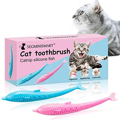 Cat Toothbrush Toy, Catnip Toys for Cats, Cat Toys with Catnip, Teeth Cleaning Toy for Cats, Silicone Fish Toys Pet Molar Stick Cat Teeth Cleaning Brush, Interactive Chew Toy for Pet Cat Kitten, 2 PCS