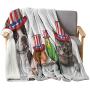 Fourth of July Blankets and Throws 50'' x 60'', Cute Pet Animal Dog Cat Bird and Hamster with American Hat Celebration Image Custom Blanket - Multicolor