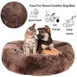 Calming Bed for Dogs Cats - Faux Fur Donut Cuddler Dog Beds for Medium Dogs, Modern Soft Plush Round Pet Bed, Indoor Heated Dog Beds Marshmallow Cat Bed, Gifts for Dogs Cats