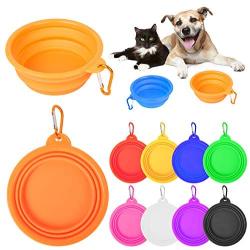 PROLOSO 9 Pcs Collapsible Dog Bowl Foldable Expandable Silicone Cup Dish for Pet Cat Food Water Feeding Portable Travel Bowl with Carabiner