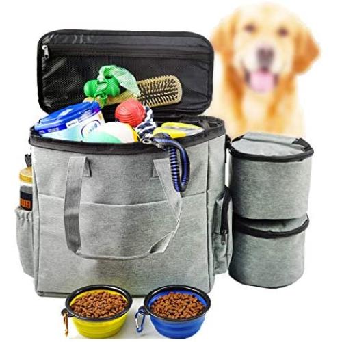 Gimehome Dog Travel Bag Airline Approved Travel Set for Dogs of Stores All Your Dog Accessories - Includes Travel Bag, 2X Food Storage Containers and 2X Collapsible Dog Bowls