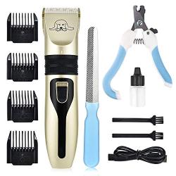 Dog Grooming Clipper Set, MS.DEAR Professional Cat Hair Shaver Electric Pet Trimmer Tool Kit Low Noise Wireless Rechargeable Pet Hair Remover Clippers for Large Medium Small Animals