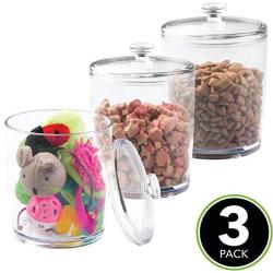 mDesign Tall Plastic Pet Storage Canister Jar with Lid - Holds Cat/Kitten Food, Treats, Toys, Medical, Dental and Grooming Supplies - Medium - 3 Pack - Clear