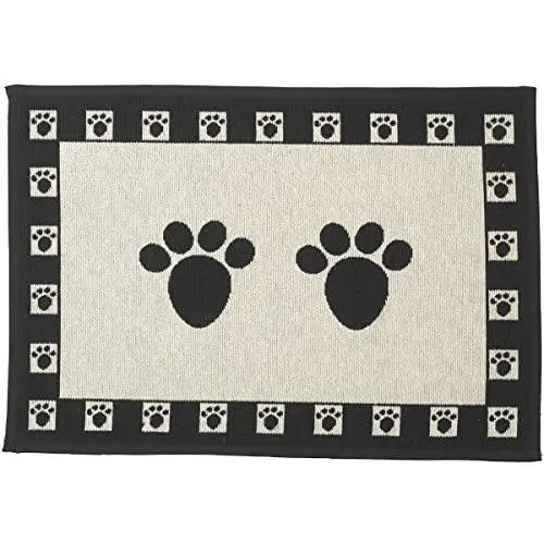 PetRageous 10209 Paws Tapestry Dog Non-Skid Machine Washable Placemat for Pet Feeding Stations with Rubber Backing 13-Inch by 19-Inch for Dogs and Cats, Black and Natural PetRageous 10209 Paws Tapestry Dog Non-Skid Machine Washable Placemat for Pet Feeding Stations with Rubber Backing 13-Inch by 19-Inch for Dogs and Cats, Black and Natural
