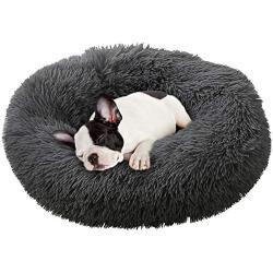 Suppeak Dog Bed Cat Bed Donut, Dog Cuddler Bed Comfortable Washable Round Dog and Cat Cushion Bed, Dark Gray, 23.6