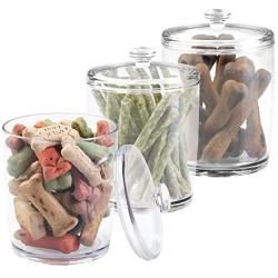 mDesign Tall Plastic Pet Storage Canister Jar with Lid - Holds Dog/Puppy Food, Treats, Toys, Medical, Dental and Grooming Supplies - Medium - 3 Pack - Clear