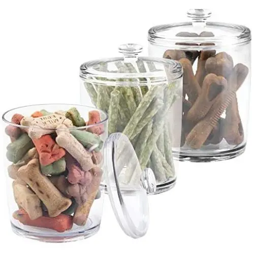 mDesign Tall Plastic Pet Storage Canister Jar with Lid - Holds Dog/Puppy Food, Treats, Toys, Medical, Dental and Grooming Supplies - Medium - 3 Pack - Clear mDesign Tall Plastic Pet Storage Canister Jar with Lid - Holds Dog/Puppy Food, Treats, Toys, Medical, Dental and Grooming Supplies - Medium - 3 Pack - Clear