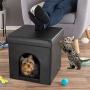 PETMAKER Pet House Ottoman- Collapsible Multipurpose Cat or Small Dog Bed Cube and Footrest with Cushion Top and Interior Pillow