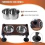 WELLAND Elevated Dog Bowls with 2 Stainless Steel Bowls, Farmhouse Style Dog Raised Bowls for Small or Medium Dogs, Dog Feeder with Solid Wood Board & Black Metal Legs, 15.7”W x 8”D x 6.7”H