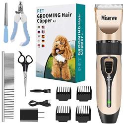 Miserwe Rechargeable Cordless Pet Clippers Low Noise Electric Horse Grooming Clippers with Guard Combs Brush for Horse