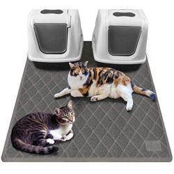 Gorilla Grip Cat Litter Mat and Silicone Pet Feeding Mat, Both Gray, Cat Mat Size 47x35, and Silicone Pet Feeding Mat Size 18.5x11.5, 2 Item Bundle