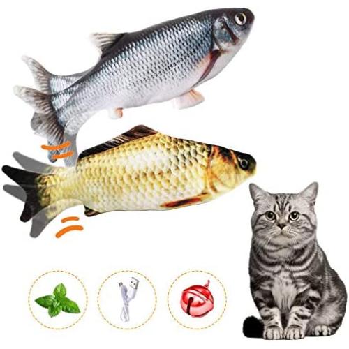 2Pack Electric Moving Fish Cat Toy, Simulation Flopping Fish Catnip Toy, Realistic Plush Dancing Wiggle Kicker Fish Cat Toy, Funny Interactive Pet Chew Bite Kick Supplies for Cat Kitten Kitty Exercise