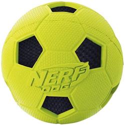 Nerf Dog Soccer Ball Dog Toy with Interactive Crunch, Lightweight, Durable and Water Resistant, 3 Inches, For Small/Medium/Large Breeds, Two Pack, Blue and Green