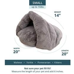 PLS Birdsong The Original Cuddle Pouch Pet Bed (Small), Dog Cave, Covered Hooded Pet Bed, Cosy, for Burrower Cats and Dogs, Gray