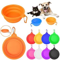 PROLOSO 9 Pcs Collapsible Dog Bowl Foldable Expandable Silicone Cup Dish for Pet Cat Food Water Feeding Portable Travel Bowl with Carabiner