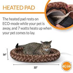 K&H Pet Products Thermo-Kitty Fashion Splash Heated Cat Bed With Orthopedic Foam Base and Over-Stuffed Bolsters, Machine Washable, Multiple Sizes, Multiple Colors