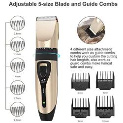 Abbicen Professional Dog Clippers Low Noise Cordless Rechargeable Electric Quiet Pet Hair Grooming Clippers for Dogs Cats Horse Pets with 4 Attachment Guide Combs and Scissors