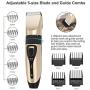 Abbicen Professional Dog Clippers Low Noise Cordless Rechargeable Electric Quiet Pet Hair Grooming Clippers for Dogs Cats Horse Pets with 4 Attachment Guide Combs and Scissors