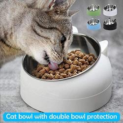 Pet Cat Bowl 15 Degree Tilt Raised No Slip Stainless Steel Feeder Bowls - Increase Overall Height Improve Eating Posture 200/400/800ml