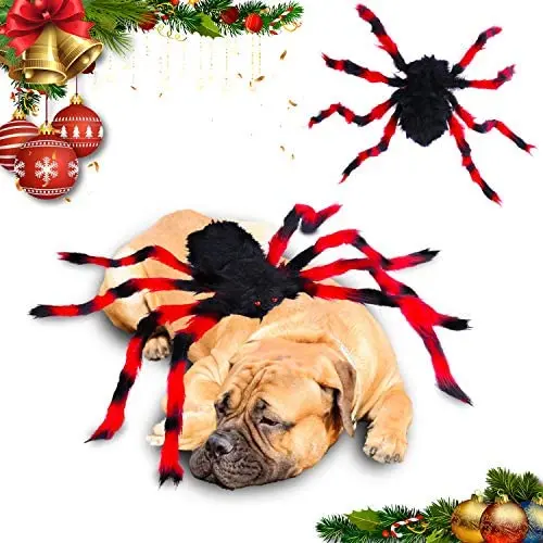 senyouth Christmas Dog Toys, Dog Spider Costume Fun Party Dress Up Accessories Furry Small to Medium Dogs Simulation Spider Pet Costume Cosplay Dress Up Christmas Dog Costume Toy Accessories