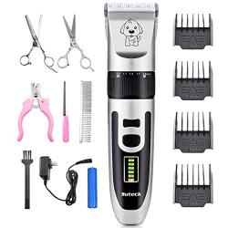 Suteck Dog Clippers Low Noise Pet Hair Clippers Upgrade LED Display Professional Rechargeable Cordless Electric Pet Trimmer Pet Grooming Tools with Comb Guides Scissors Nail Kits for Dogs Cats