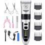 Suteck Dog Clippers Low Noise Pet Hair Clippers Upgrade LED Display Professional Rechargeable Cordless Electric Pet Trimmer Pet Grooming Tools with Comb Guides Scissors Nail Kits for Dogs Cats