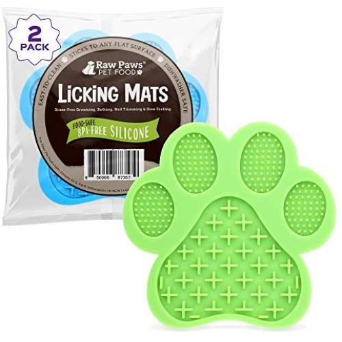 Raw Paws Lick Mat for Dogs & Cats, 2-ct - Boredom Busters for Dogs use in Shower, Floor & Wall - Licking Mat for Dogs - Dog Distraction Mat - Dog Slow Feeder Mat - Interactive Mat for Calming Anxiety