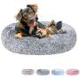 Poohoo Calming Faux Fur Donut Cuddler Dog Bed,Washable Round Cat Bed Pillow Cuddler Gradient Color(23''/30'') for Small Medium Dogs (M 23'', Grey)