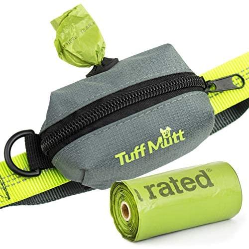 Tuff Mutt Poop Bag Holder Attaches to Dog Leash, Includes 1 Roll of Earth Rated Poop Bags, Waste Bag Dispenser and Lightweight Fabric. Makes a Great Walking, Running or Hiking Accessory