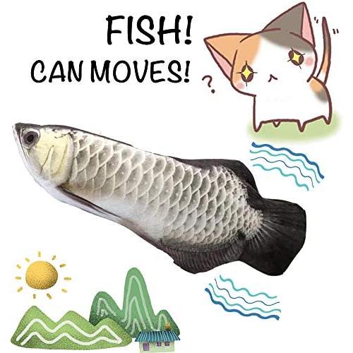 Simulation Electric Doll Fish, Electric Cat Toy Simulation Plush Fish Shape Doll, Realistic Cat Kicker Fish Catnip Toy Funny Interactive Pets Pillow Chew Bite Kick Supplies for Cat/Kitty/Kitten Silver
