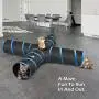 Pawaboo Cat Toys, Cat Tunnel Tube 4 Way Tunnels Extensible Collapsible Cat Play Tent Interactive Toy Maze Cat House with Balls and Bells for Cat Kitten Kitty Rabbit Small Animal, Black & Light Blue