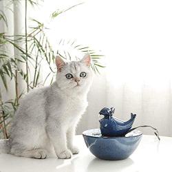 THMY Ceramic Cat Water Fountainâ€‚Automatic Circulation Pet Water Dispenser Healthy and Hygienic Pet Drinking Fountain with Quiet Water Pump Electric Water Bowl for Cats and Dogs 0.9 Liters